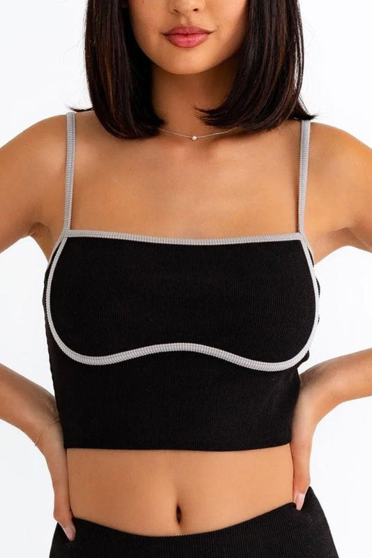 Black Grey Caro Contrast Athleisure Set