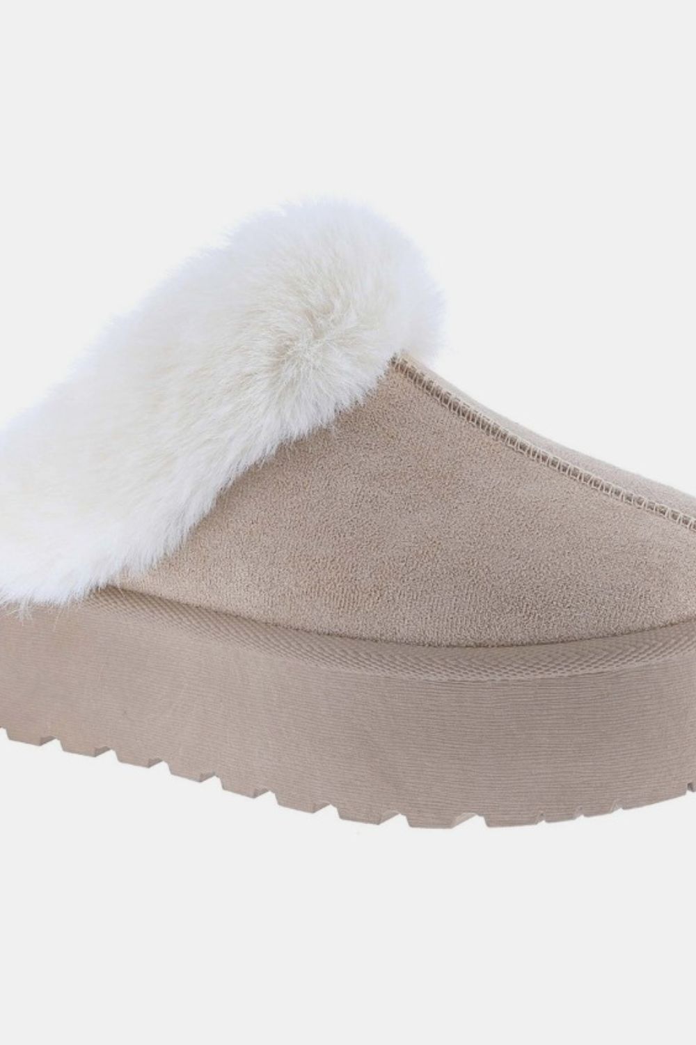 Platform Fur Slippers in Taupe