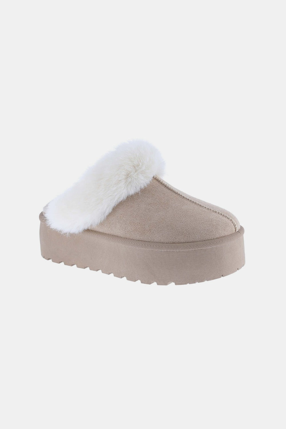 Platform Fur Slippers in Taupe