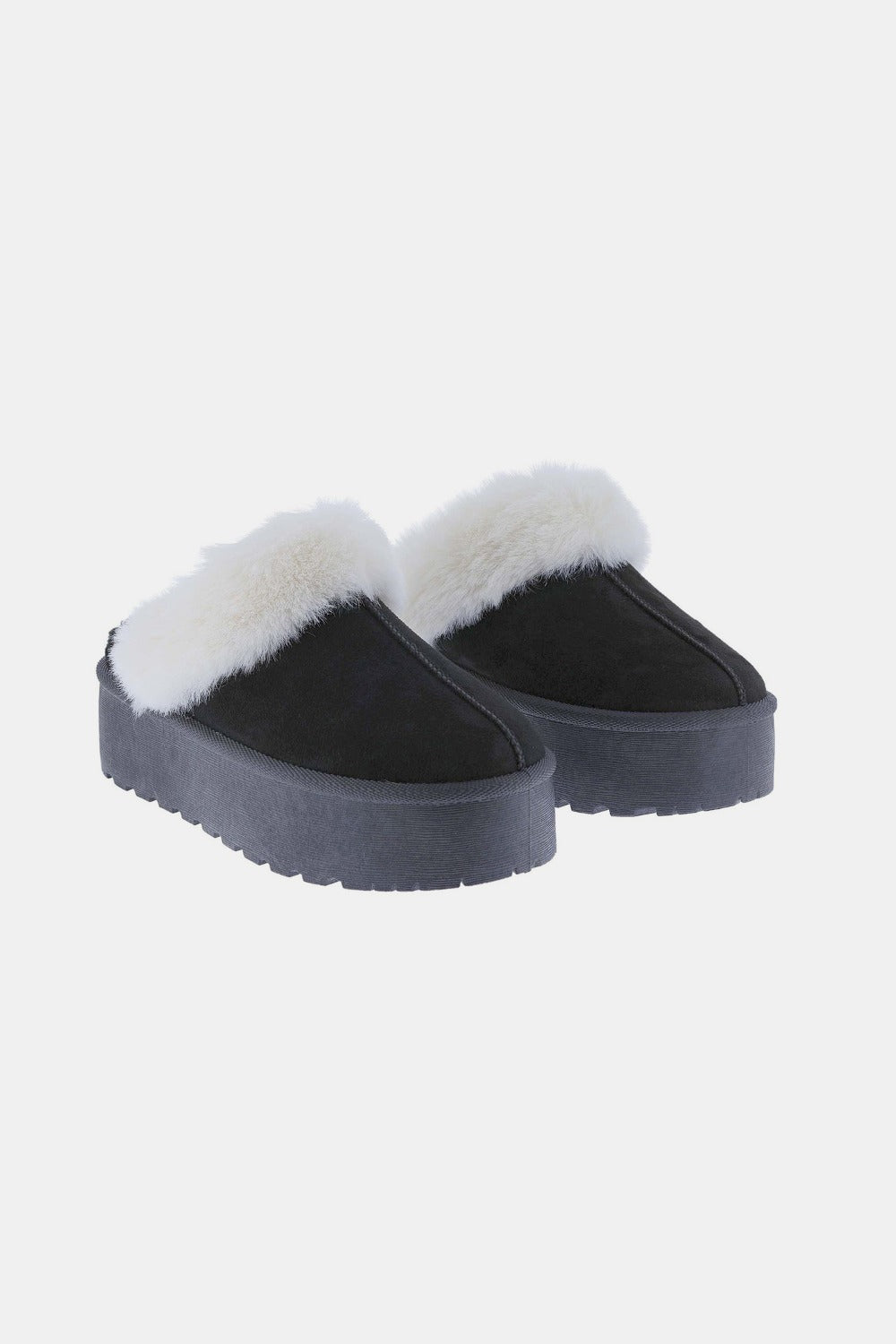 Platform Fur Slippers in Black
