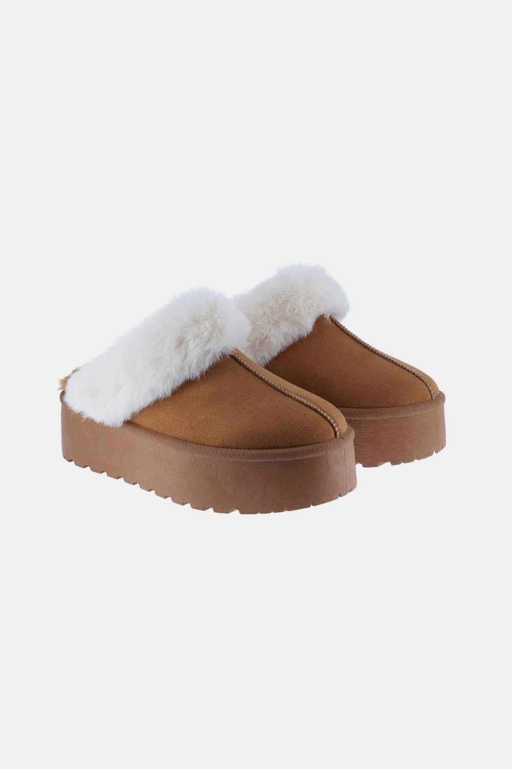 Platform Fur Slippers in Tan