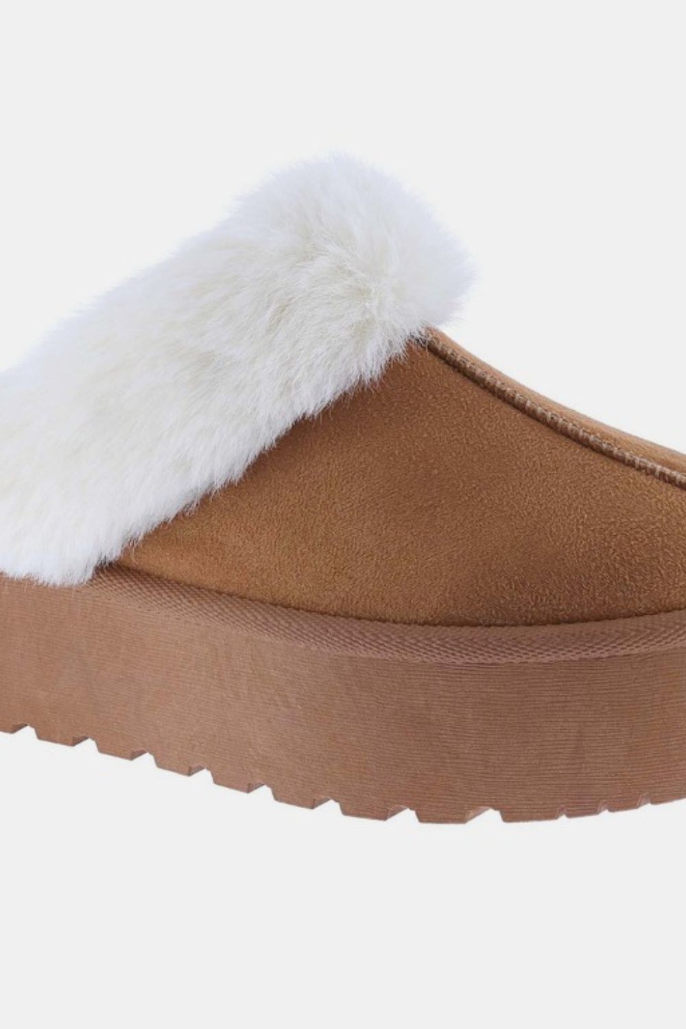 Platform Fur Slippers in Tan