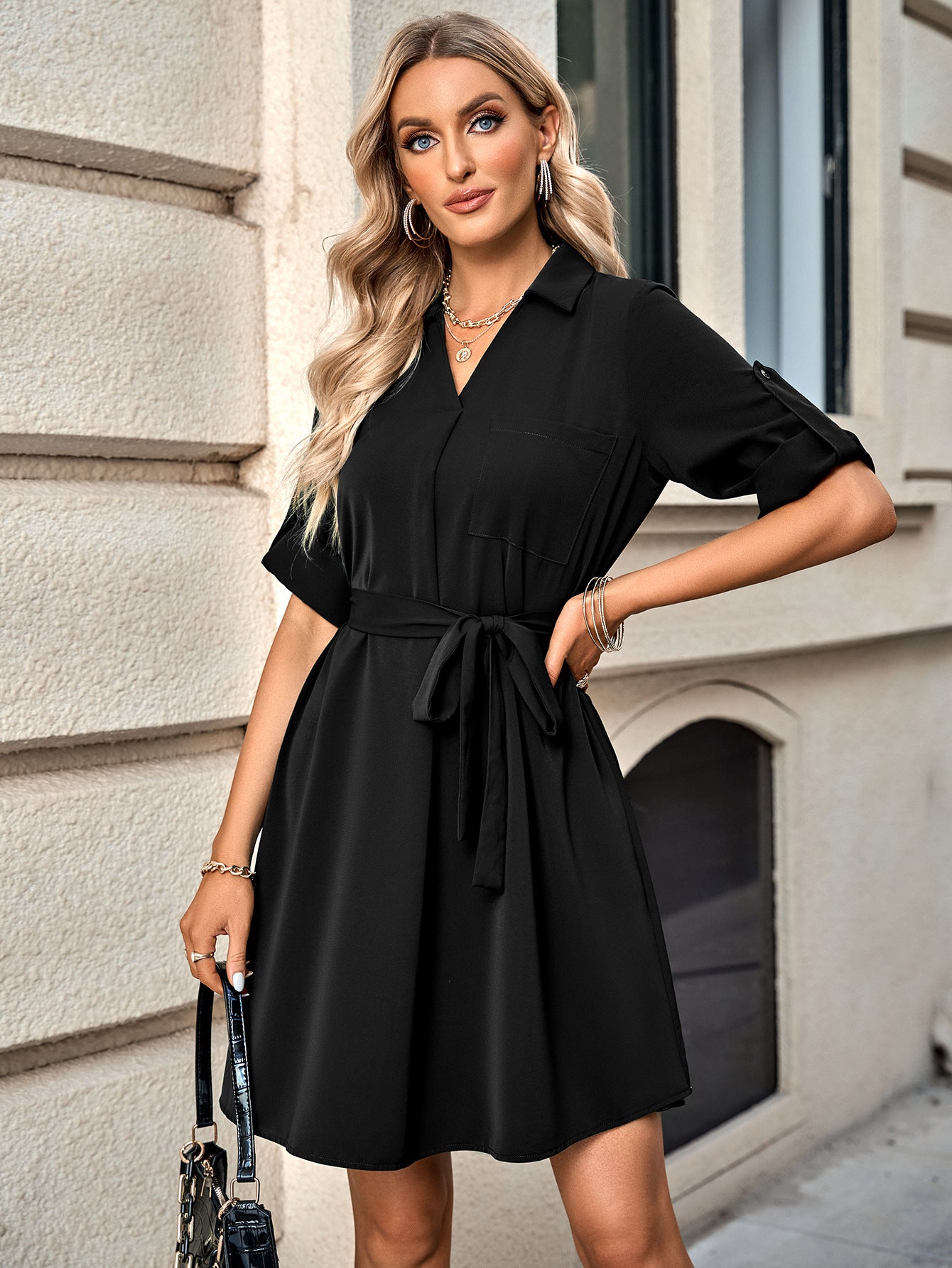 Office Casual Tie Belt Dress