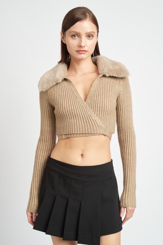 Aspen Cropped Fur Collar Top - Shop Shea Rock