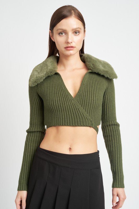 Aspen Cropped Fur Collar Top - Shop Shea Rock