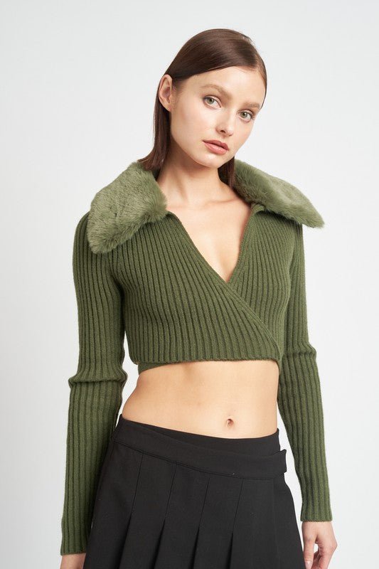 Aspen Cropped Fur Collar Top - Shop Shea Rock