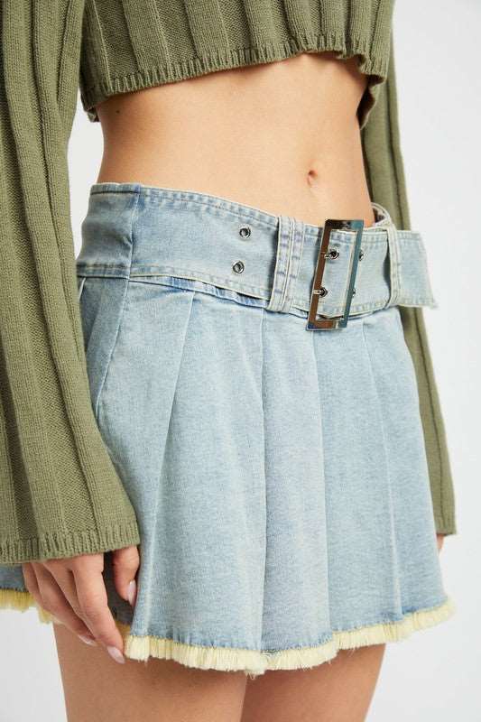 Brighton Belted Denim Mini Skirt - Shop Shea Rock