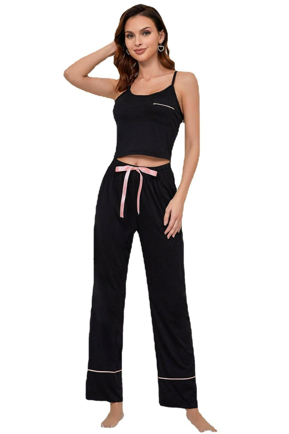 Contrast Trim Cropped Cami and Pants Loungewear Set - Shop Shea Rock