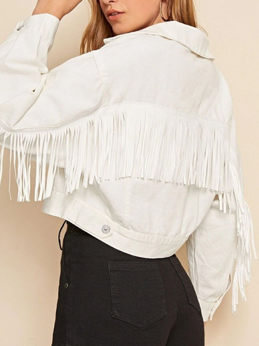 Fall for Fringe White Denim Jacket - Shop Shea Rock