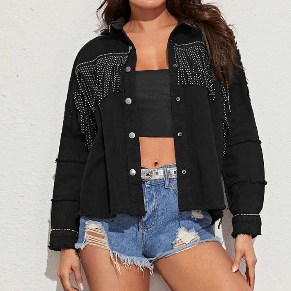 Fall Fringe Black Denim Jacket - Shop Shea Rock