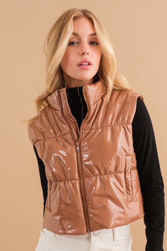 Gloss is Poppin Quilted Puffer Zip Up Crop Vest