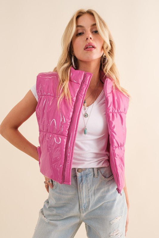 Gloss is Poppin Quilted Puffer Zip Up Crop Vest